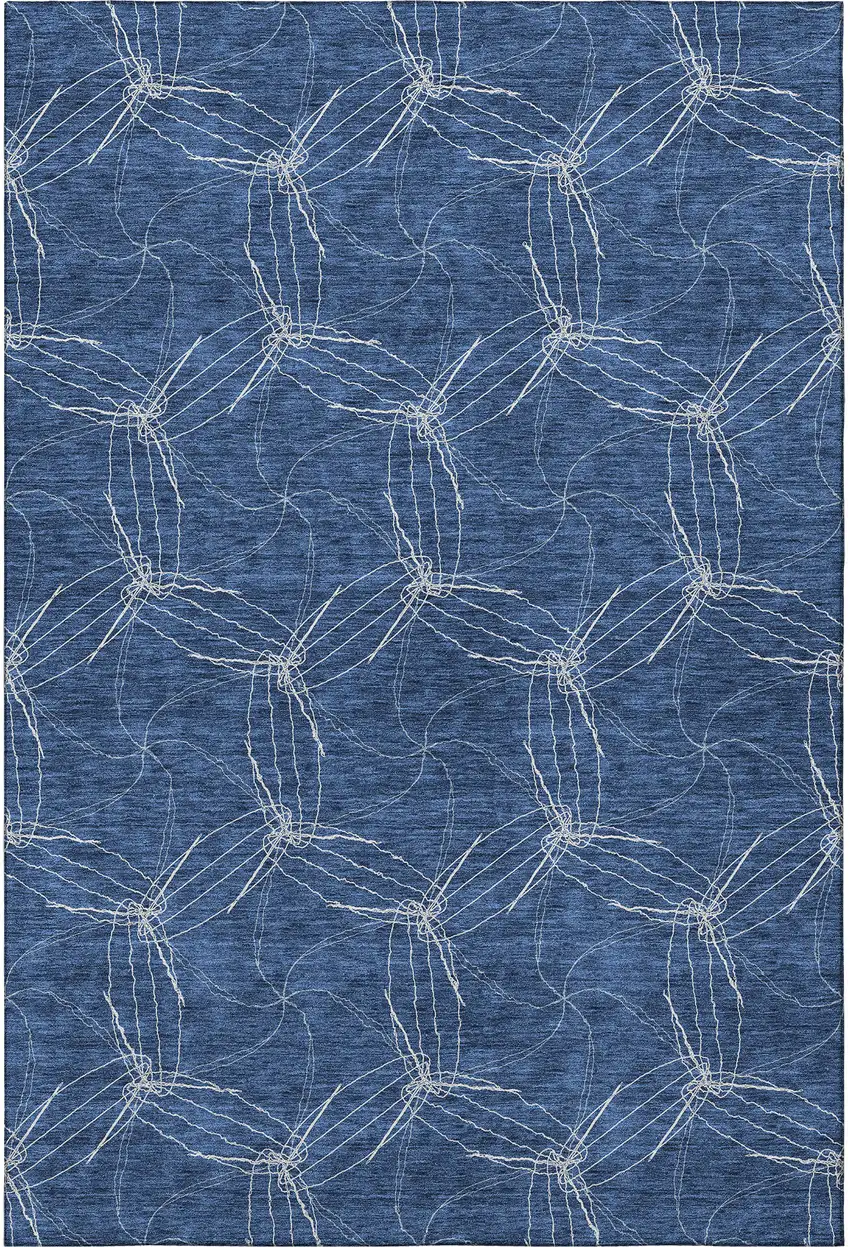 Navy Blue And Ivory Geometric Washable Area Rug With UV Protection Photo 3