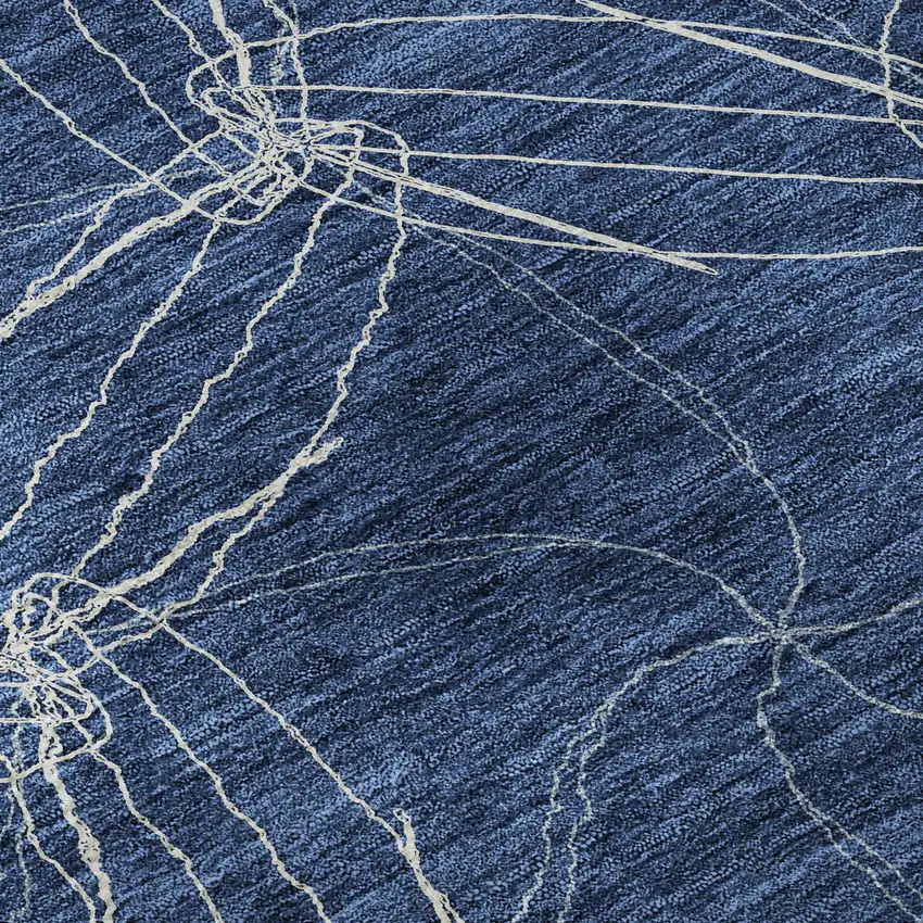 Navy Blue And Ivory Geometric Washable Area Rug With UV Protection Photo 9