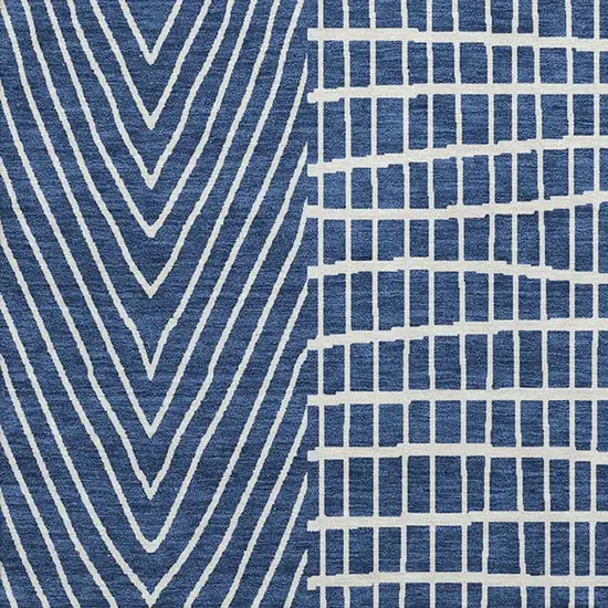 Navy Blue And Ivory Geometric Washable Area Rug With UV Protection Photo 2