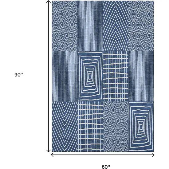 Navy Blue And Ivory Geometric Washable Area Rug With UV Protection Photo 7