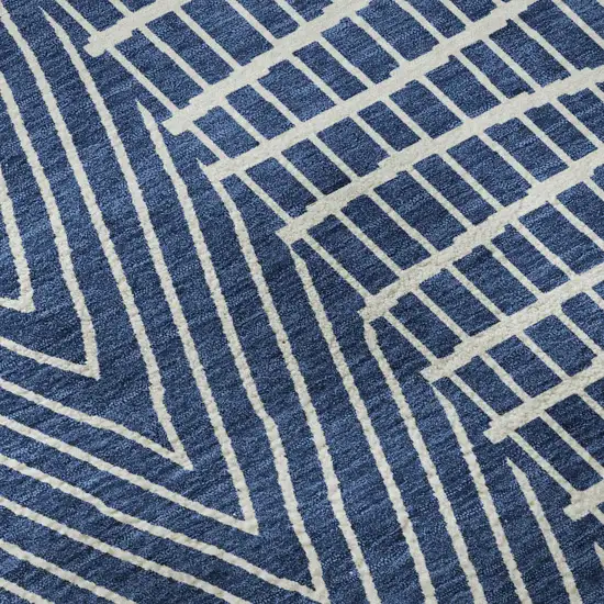 Navy Blue And Ivory Geometric Washable Area Rug With UV Protection Photo 8