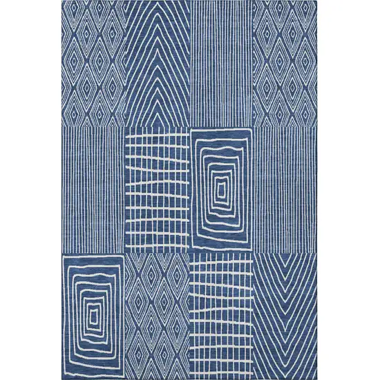 Navy Blue And Ivory Geometric Washable Area Rug With UV Protection Photo 2