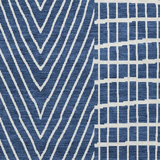 Navy Blue And Ivory Geometric Washable Area Rug With UV Protection Photo 2