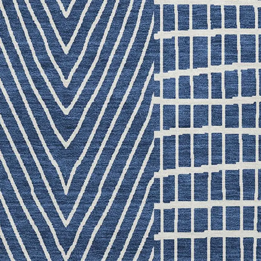 Navy Blue And Ivory Geometric Washable Area Rug With UV Protection Photo 2