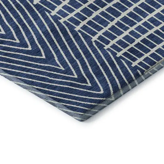 Navy Blue And Ivory Geometric Washable Area Rug With UV Protection Photo 7