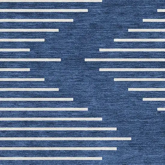 Navy Blue And Ivory Geometric Washable Area Rug With UV Protection Photo 2