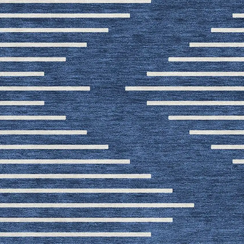 Navy Blue And Ivory Geometric Washable Area Rug With UV Protection Photo 2