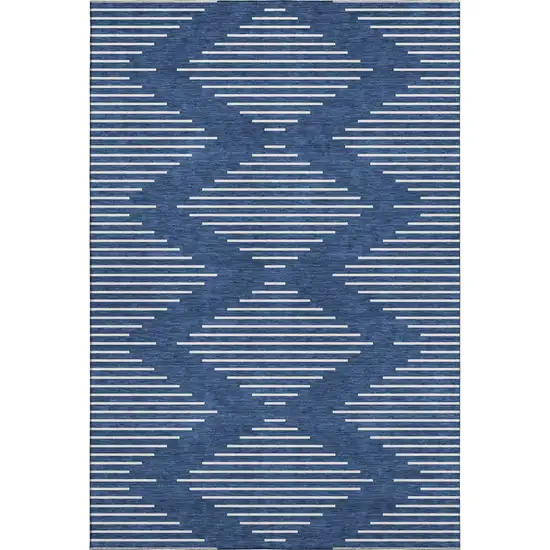 Navy Blue And Ivory Geometric Washable Area Rug With UV Protection Photo 1