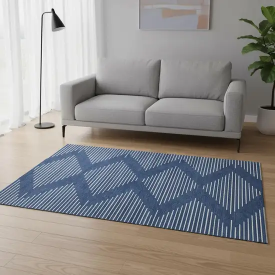 Navy Blue And Ivory Geometric Washable Area Rug With UV Protection Photo 2
