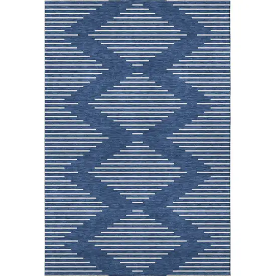 Navy Blue And Ivory Geometric Washable Area Rug With UV Protection Photo 3
