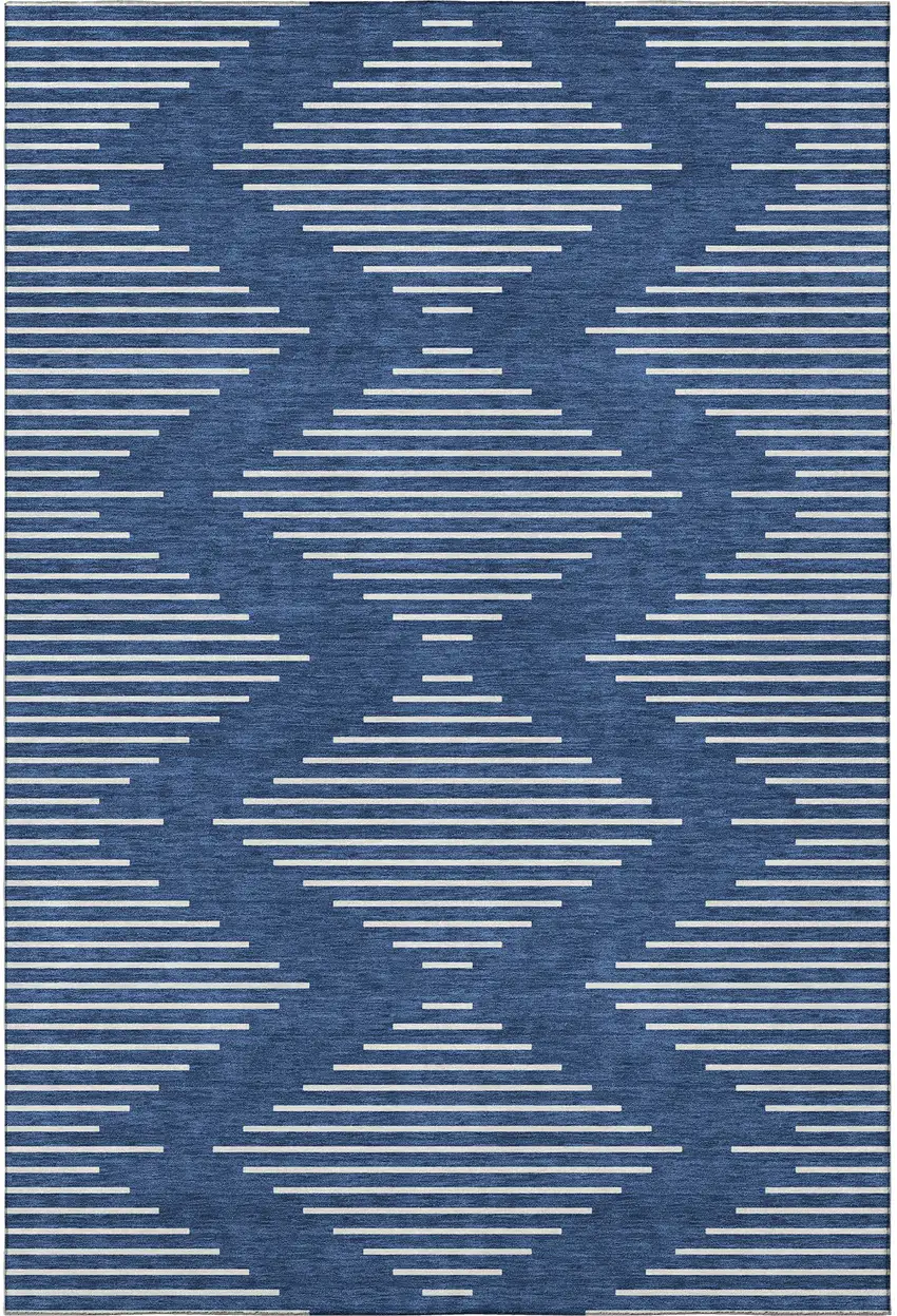 Navy Blue And Ivory Geometric Washable Area Rug With UV Protection Photo 3