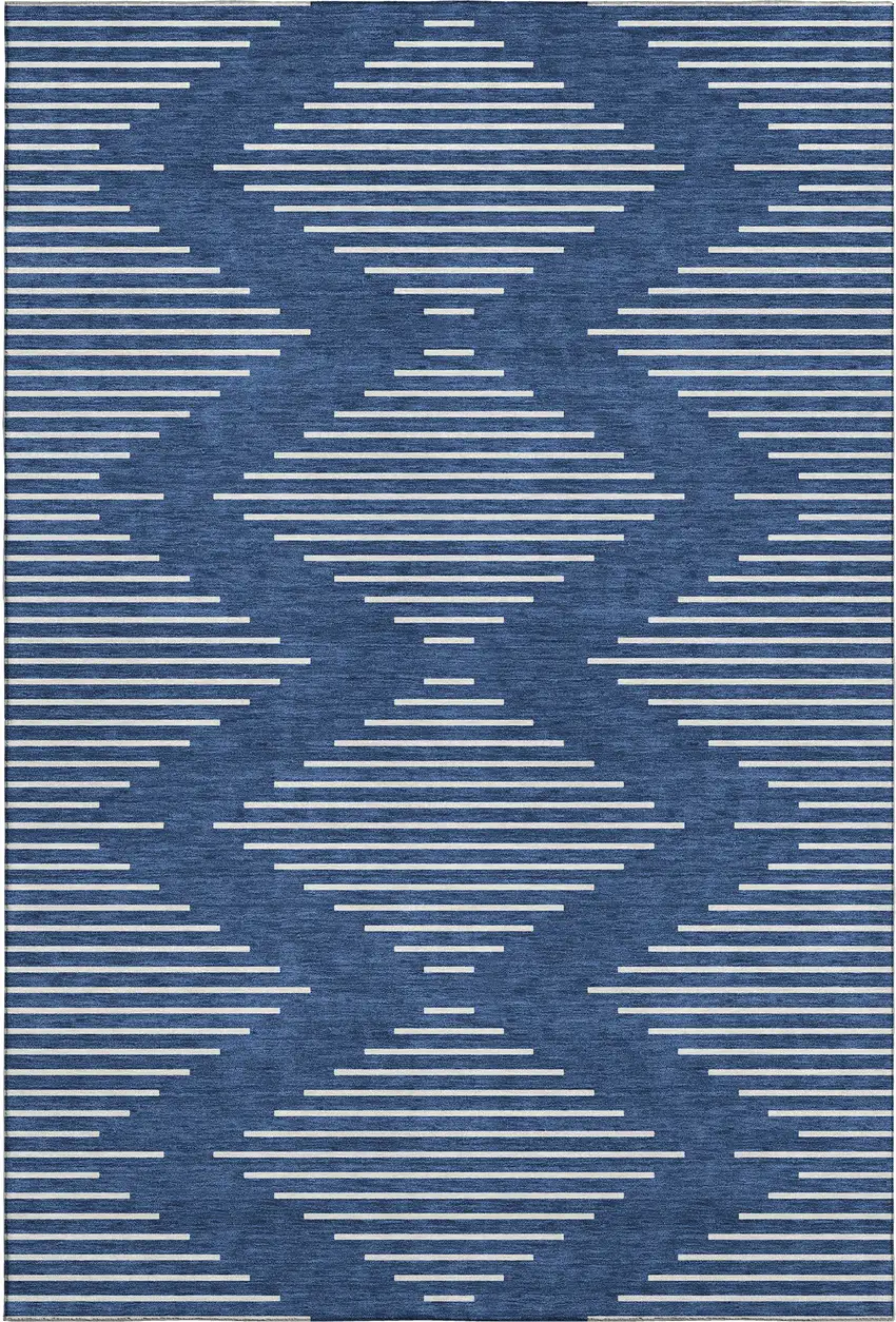 Navy Blue And Ivory Geometric Washable Area Rug With UV Protection Photo 1