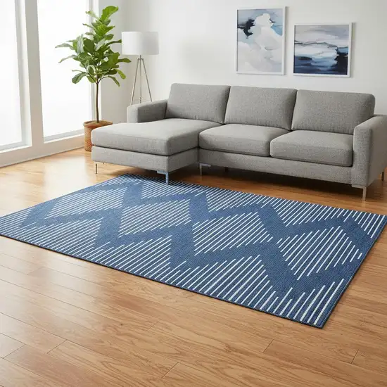 Navy Blue And Ivory Geometric Washable Area Rug With UV Protection Photo 2