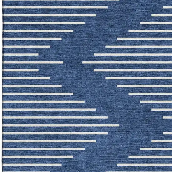 Navy Blue And Ivory Geometric Washable Area Rug With UV Protection Photo 3