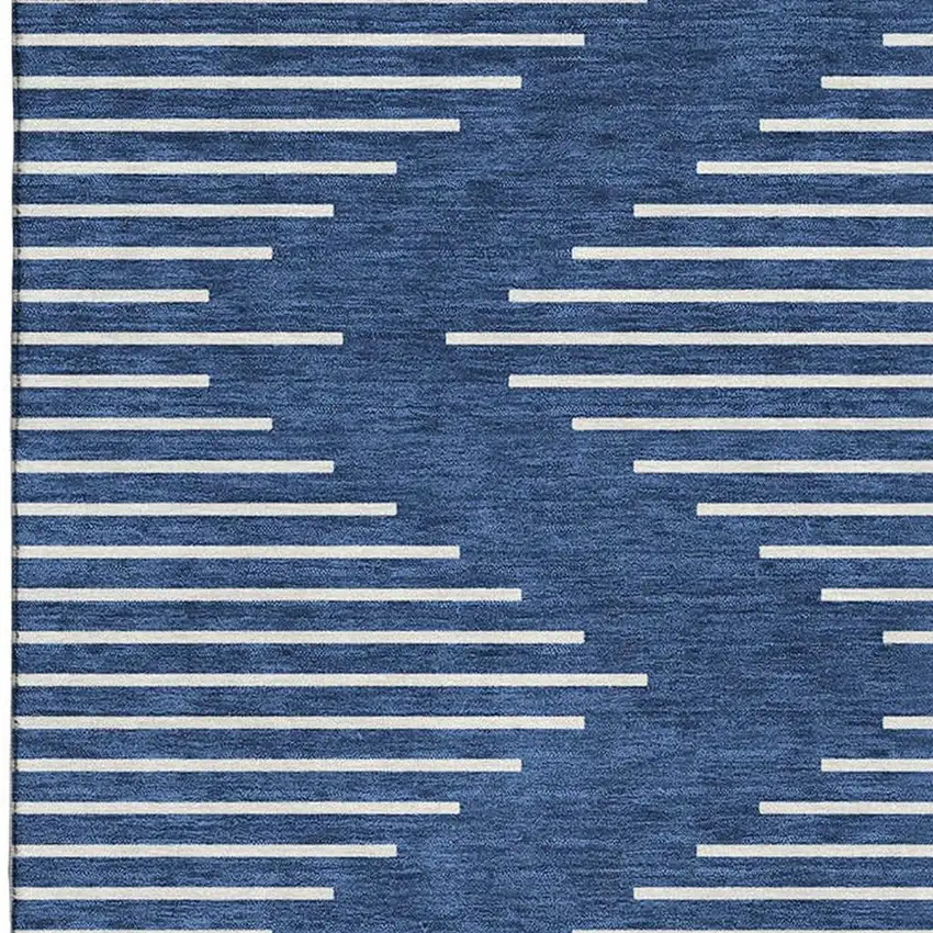Navy Blue And Ivory Geometric Washable Area Rug With UV Protection Photo 3