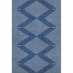 Photo of Navy Blue And Ivory Geometric Washable Area Rug With UV Protection