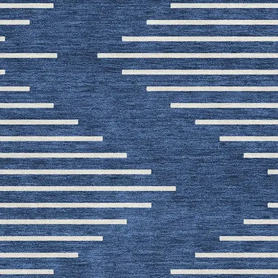 Navy Blue And Ivory Geometric Washable Area Rug With UV Protection Photo 2