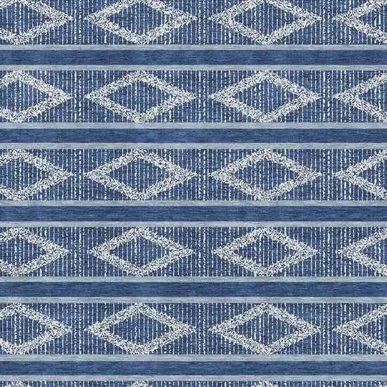 Navy Blue And Ivory Geometric Washable Area Rug With UV Protection Photo 2