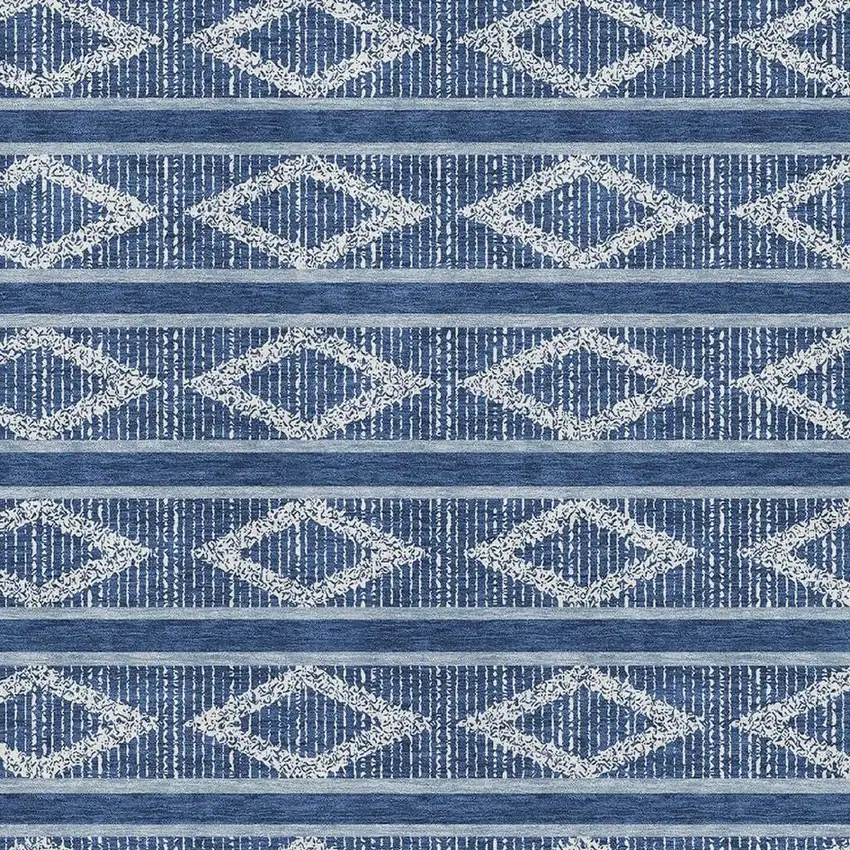 Navy Blue And Ivory Geometric Washable Area Rug With UV Protection Photo 2