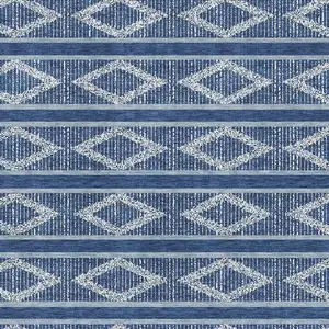 Photo of Navy Blue And Ivory Geometric Washable Area Rug With UV Protection