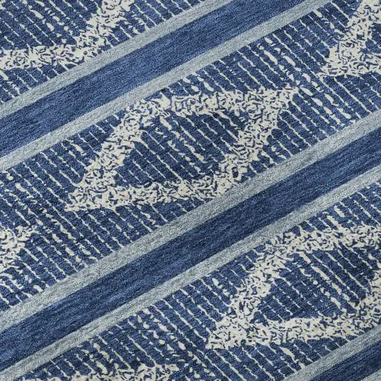 Navy Blue And Ivory Geometric Washable Area Rug With UV Protection Photo 9