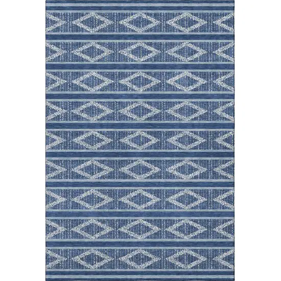 Navy Blue And Ivory Geometric Washable Area Rug With UV Protection Photo 3