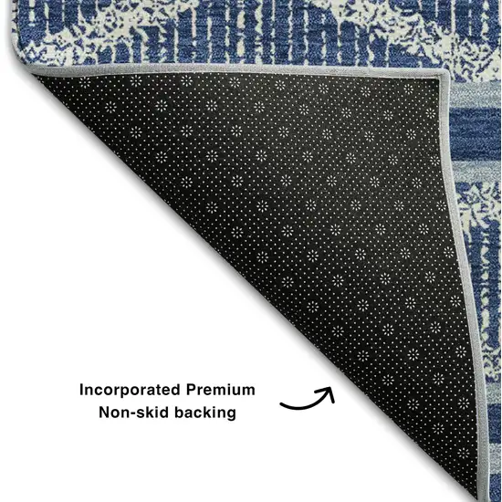 Navy Blue And Ivory Geometric Washable Area Rug With UV Protection Photo 6
