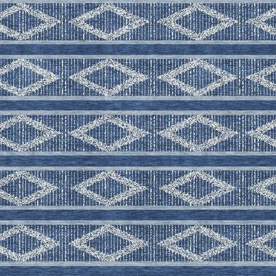 Navy Blue And Ivory Geometric Washable Area Rug With UV Protection Photo 2