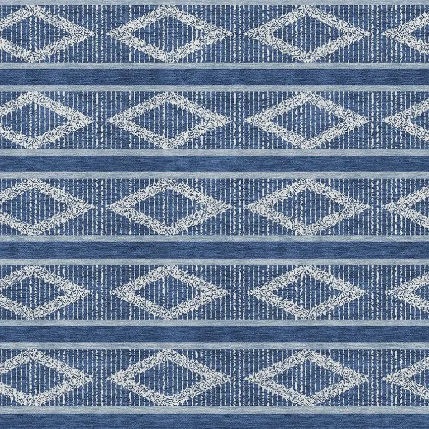 Navy Blue And Ivory Geometric Washable Area Rug With UV Protection Photo 2