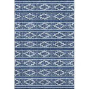 Photo of Navy Blue And Ivory Geometric Washable Area Rug With UV Protection