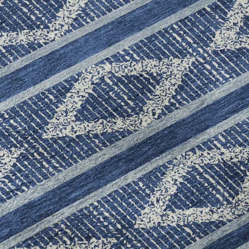 Navy Blue And Ivory Geometric Washable Area Rug With UV Protection Photo 9