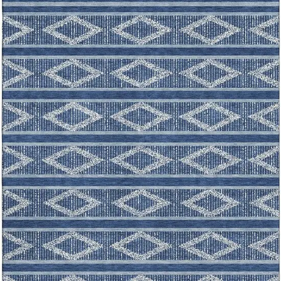 Navy Blue And Ivory Geometric Washable Area Rug With UV Protection Photo 2