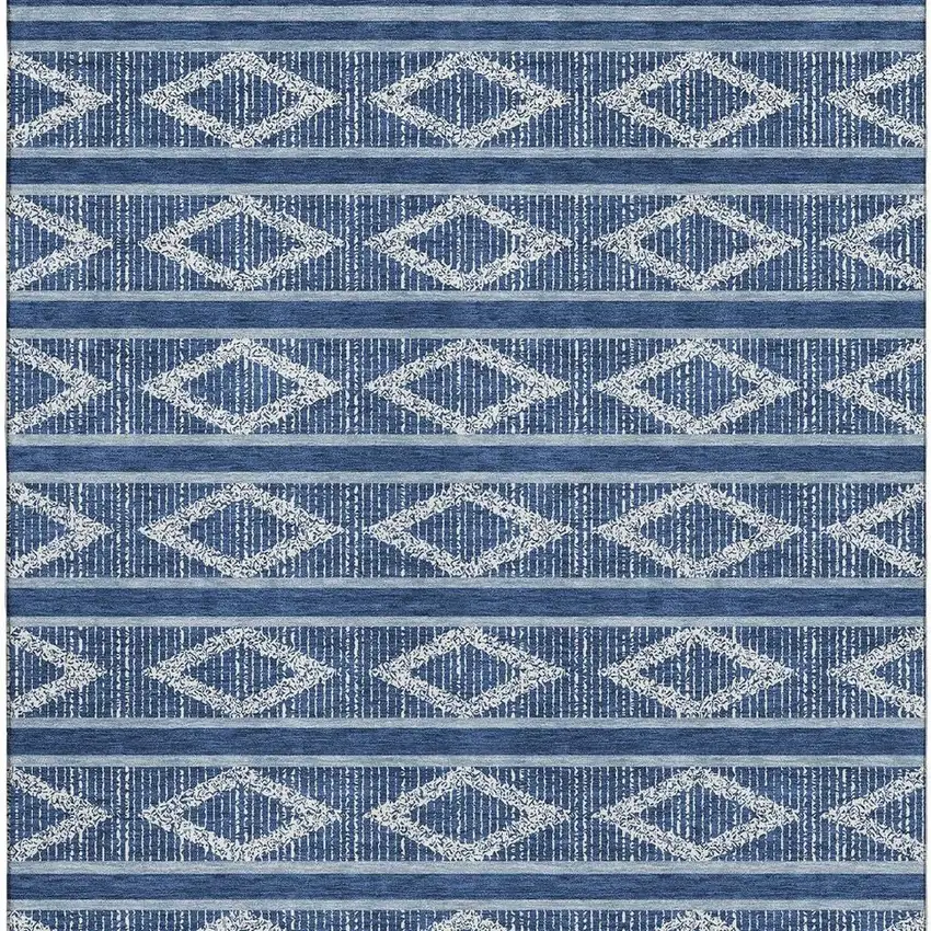 Navy Blue And Ivory Geometric Washable Area Rug With UV Protection Photo 3