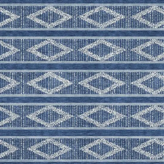 Navy Blue And Ivory Geometric Washable Area Rug With UV Protection Photo 2