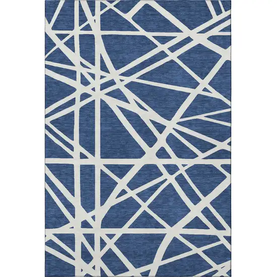 Navy Blue And Ivory Geometric Washable Area Rug With UV Protection Photo 3