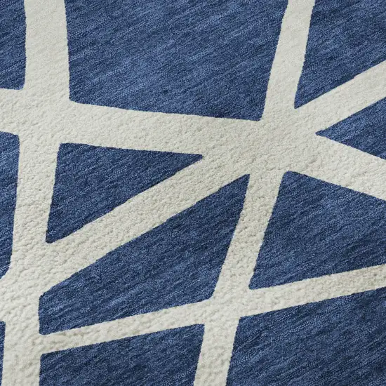 Navy Blue And Ivory Geometric Washable Area Rug With UV Protection Photo 9