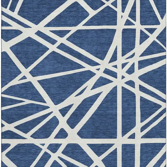 Navy Blue And Ivory Geometric Washable Area Rug With UV Protection Photo 2