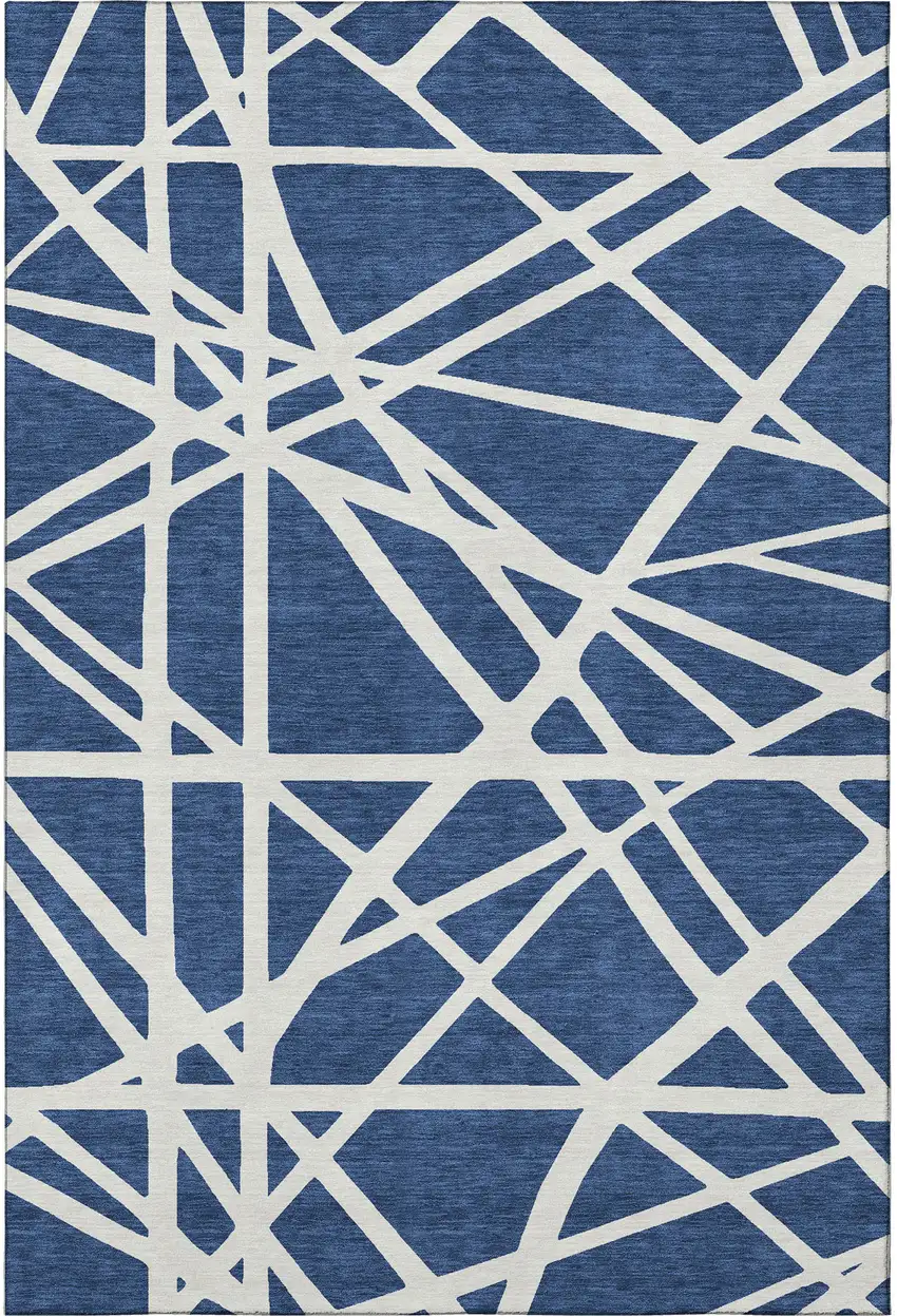 Navy Blue And Ivory Geometric Washable Area Rug With UV Protection Photo 3