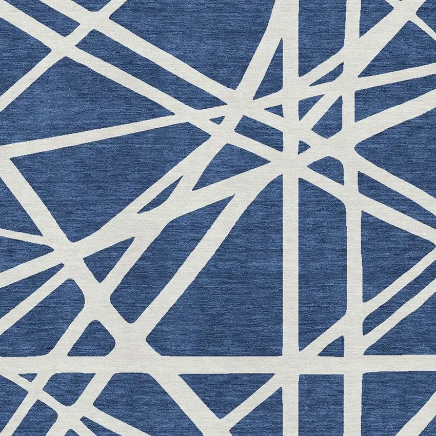 Navy Blue And Ivory Geometric Washable Area Rug With UV Protection Photo 2