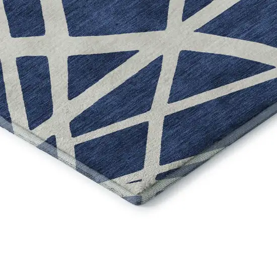 Navy Blue And Ivory Geometric Washable Area Rug With UV Protection Photo 7