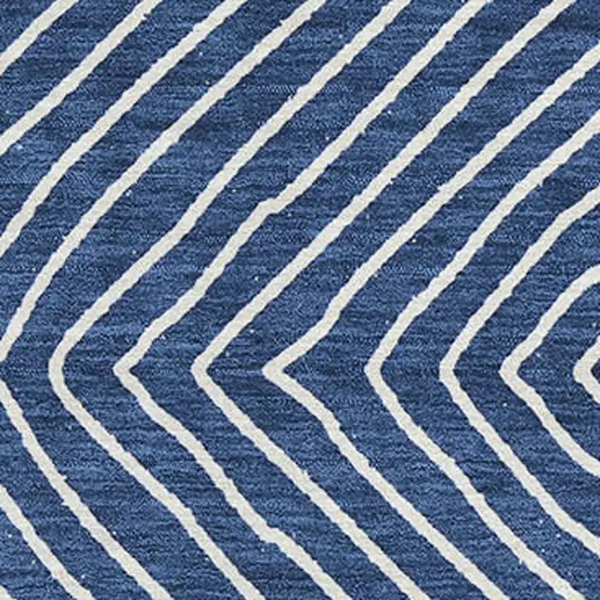 Navy Blue And Ivory Geometric Washable Area Rug With UV Protection Photo 2