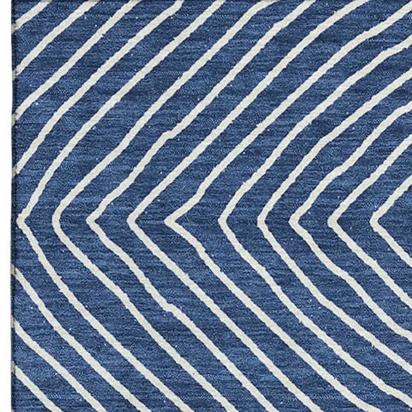 Navy Blue And Ivory Geometric Washable Area Rug With UV Protection Photo 3