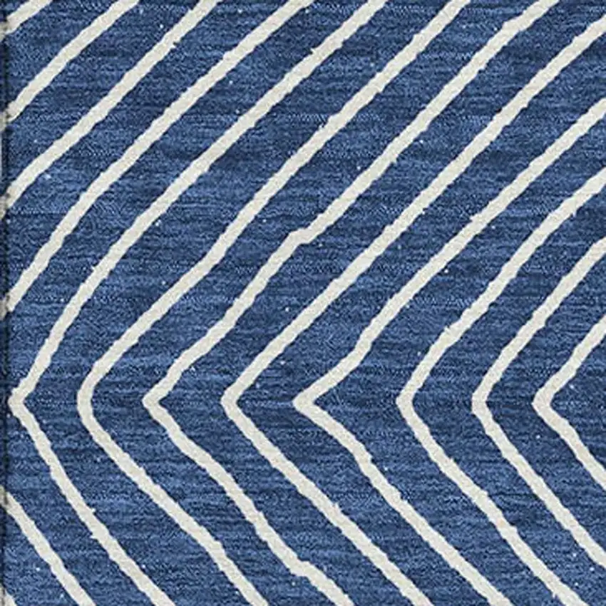 Navy Blue And Ivory Geometric Washable Area Rug With UV Protection Photo 2