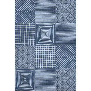 Photo of Navy Blue And Ivory Geometric Washable Area Rug With UV Protection
