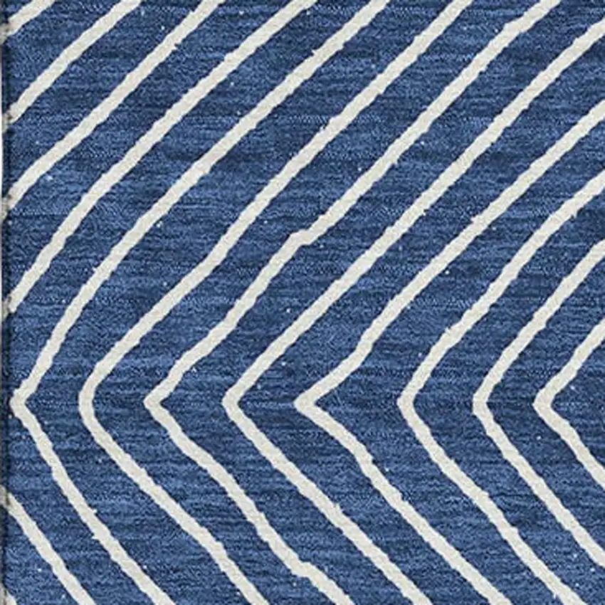 Navy Blue And Ivory Geometric Washable Area Rug With UV Protection Photo 2