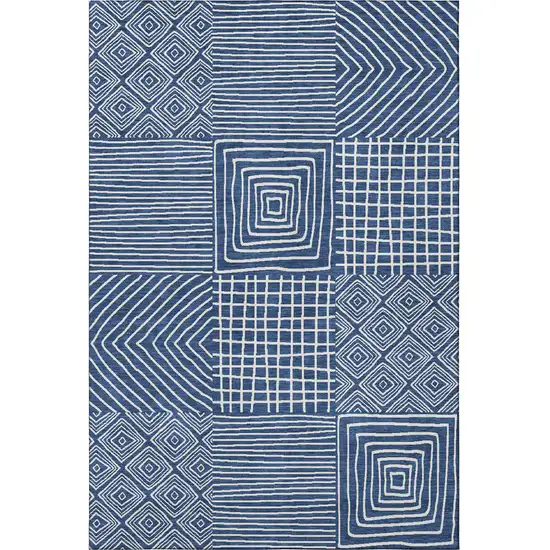 Navy Blue And Ivory Geometric Washable Area Rug With UV Protection Photo 3