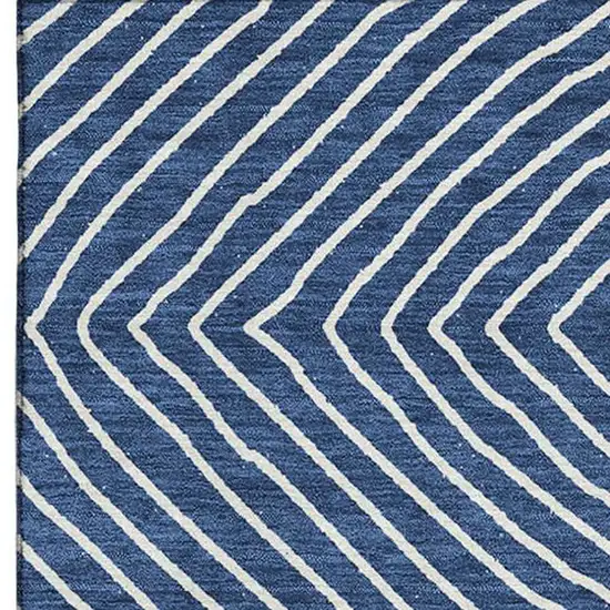 Navy Blue And Ivory Geometric Washable Area Rug With UV Protection Photo 2