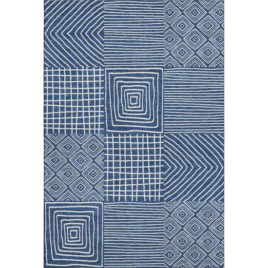 Navy Blue And Ivory Geometric Washable Area Rug With UV Protection Photo 1
