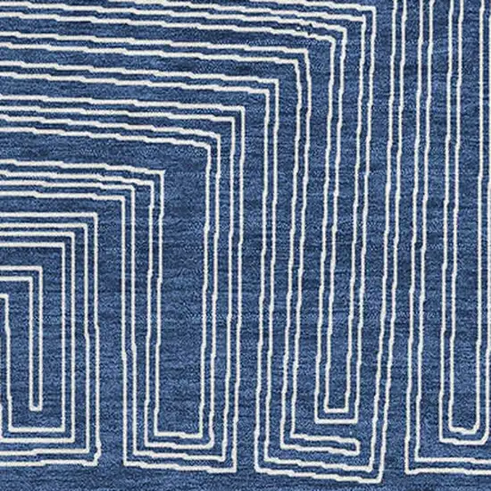 Navy Blue And Ivory Geometric Washable Area Rug With UV Protection Photo 2