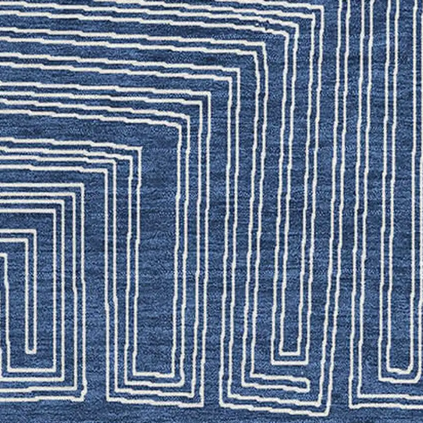 Navy Blue And Ivory Geometric Washable Area Rug With UV Protection Photo 2